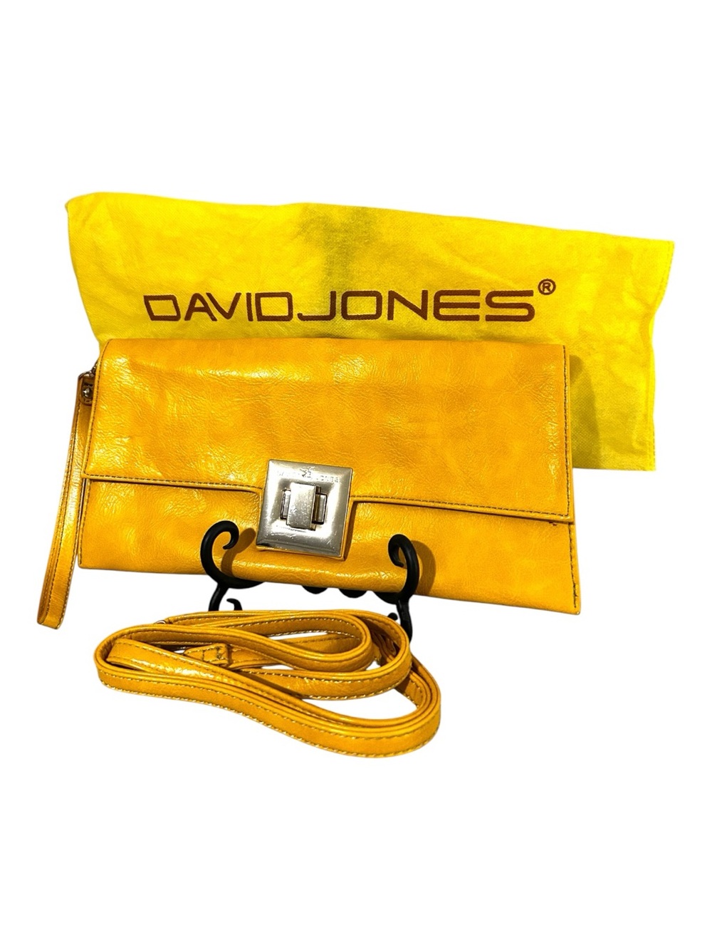 DAVID JONES Yellow Leather Clutch with Removable Strap